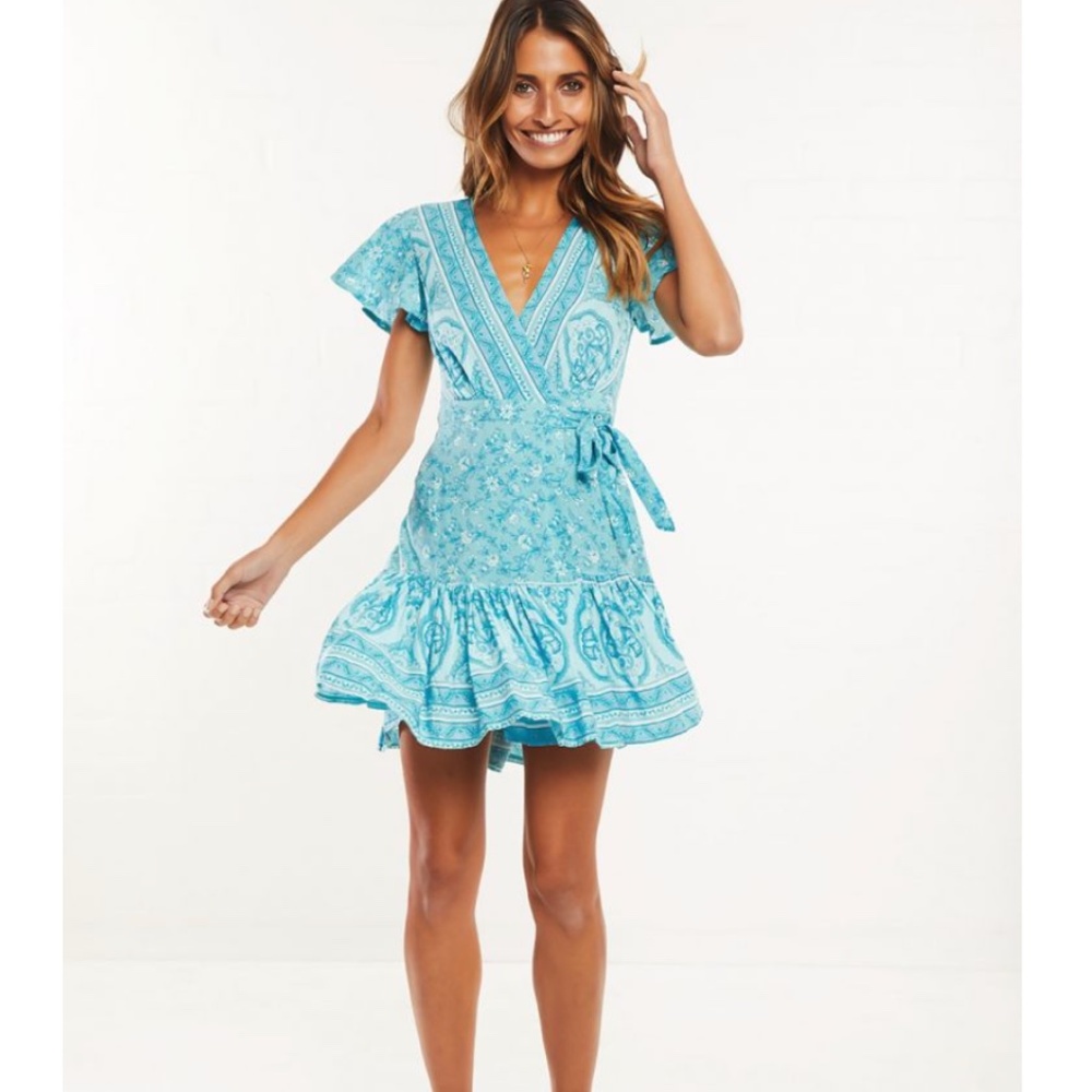 Thora Wrap Mint Floral Dress